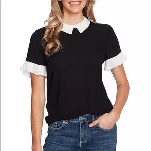 CECE COLOR BLOCK COLLARED BLOUSE